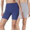 imageYogalicious Womens 5 7 High Waisted Biker Shorts Squat Proof Workout Yoga Short 2 PackSkipper Blue W Pocket  Htrgrey No Pocket 7