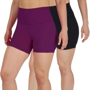 imageYogalicious Womens 5 7 High Waisted Biker Shorts Squat Proof Workout Yoga Short 2 PackPlum CaspiaBlack 5 Elastic Free