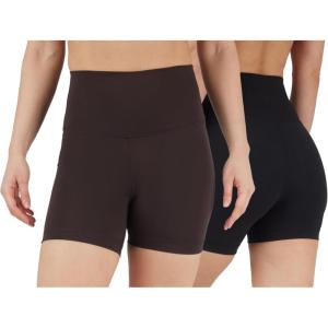 image:imageYogalicious Womens 5 7 High Waisted Biker Shorts Squat Proof Workout Yoga Short 2 PackChocolatetorteBlack 5