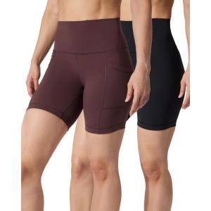 image:imageYogalicious Womens 5 7 High Waisted Biker Shorts Squat Proof Workout Yoga Short 2 PackCocoa WPocket  Black No Pocket 7