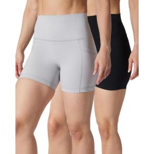 image:imageYogalicious Womens 5 7 High Waisted Biker Shorts Squat Proof Workout Yoga Short 2 PackHtr Grey WPocket  Black No Pocket 5