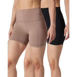 image:imageYogalicious Womens 5 7 High Waisted Biker Shorts Squat Proof Workout Yoga Short 2 PackLeaflesstree WPocket  Black No Pocket 5