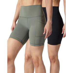 image:imageYogalicious Womens 5 7 High Waisted Biker Shorts Squat Proof Workout Yoga Short 2 PackMulledbasil WPocket  Black No Pocket 7