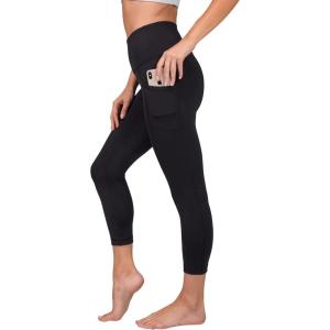 image:image90 Degree By Reflex Womens High Waisted Capri Legging Side Pocket Squat Proof Gym Workout Yoga PantOnyx Black