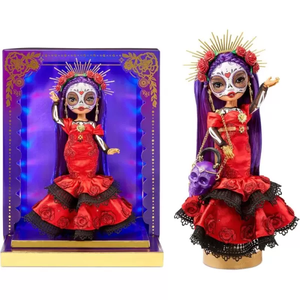 Rainbow High 2022 Celebration Edition Di­a De Los Muertos Maria Garcia Posable Fashion Collector Doll 11" Celebratory Face Painting &amp; Calavera Purse. Light Up Display &amp; Premium Accessories. Great Gift
