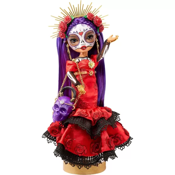Rainbow High 2022 Celebration Edition Di­a De Los Muertos Maria Garcia Posable Fashion Collector Doll 11" Celebratory Face Painting &amp; Calavera Purse. Light Up Display &amp; Premium Accessories. Great Gift