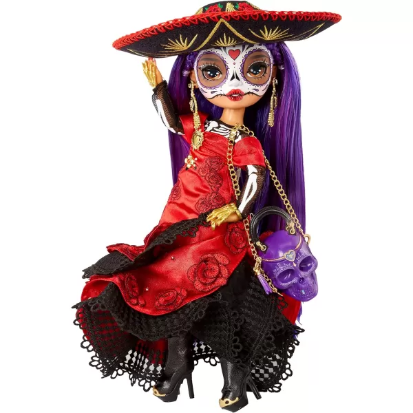 Rainbow High 2022 Celebration Edition Di­a De Los Muertos Maria Garcia Posable Fashion Collector Doll 11" Celebratory Face Painting &amp; Calavera Purse. Light Up Display &amp; Premium Accessories. Great Gift