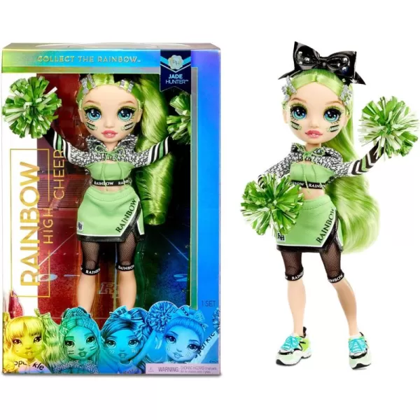 Rainbow High Cheer Jade Hunter – Green Cheerleader Fashion Doll with 2 Pom Poms and Doll Accessories, Great Gift for Kids 6-12 Years Old
