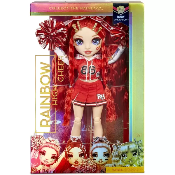 Rainbow High Cheer Ruby Anderson – Red Cheerleader Fashion Doll with 2 Pom Poms and Doll Accessories, Great Gift for Kids 6-12 Years Old