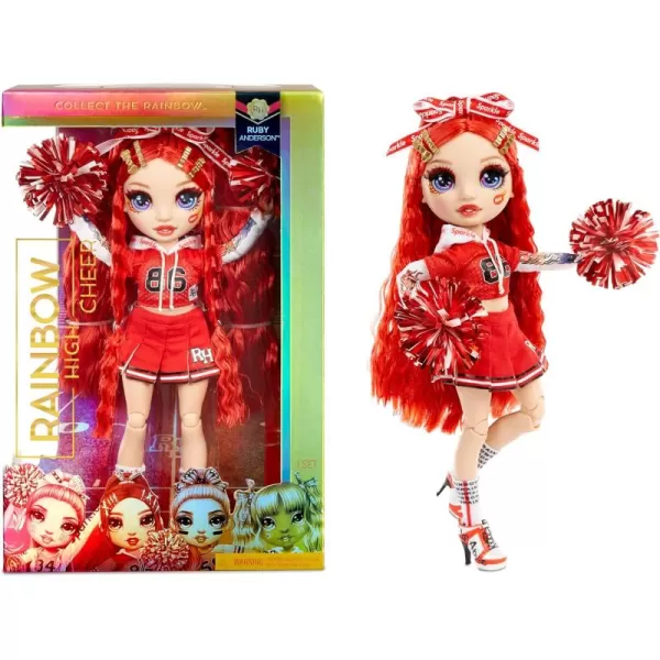 Rainbow High Cheer Ruby Anderson – Red Cheerleader Fashion Doll with 2 Pom Poms and Doll Accessories, Great Gift for Kids 6-12 Years Old