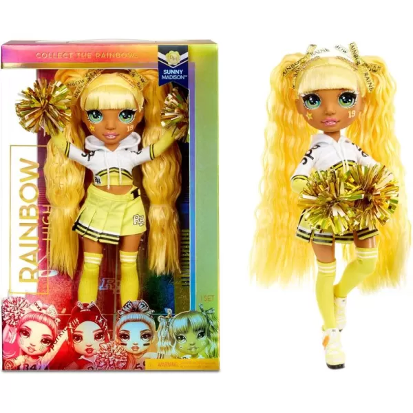 Rainbow High Cheer Sunny Madison – Yellow Cheerleader Fashion Doll with Pom Poms and Doll Accessories, Great Gift for Kids 6-12 Years Old