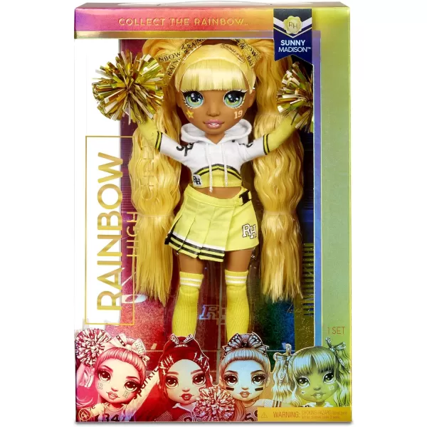 Rainbow High Cheer Sunny Madison – Yellow Cheerleader Fashion Doll with Pom Poms and Doll Accessories, Great Gift for Kids 6-12 Years Old