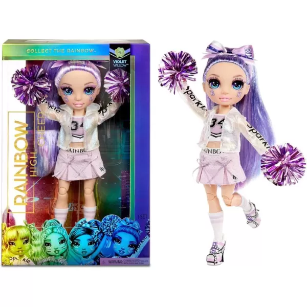 Rainbow High Cheer Violet Willow – Purple Cheerleader Fashion Doll with Pom Poms and Doll Accessories, Great Gift for Kids 6-12 Years Old