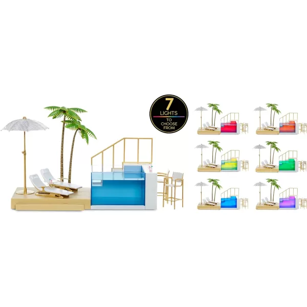 Rainbow High Color Change Pool &amp; Beach Playset : 7-in-1 Light-Up-Multicolor Changing Pool, Adjustable Umbrella, and Pool Accessories. Fits 7 Fashion Dolls, Toy Gift for Kids Ages 6 7 8+ to 12 578475