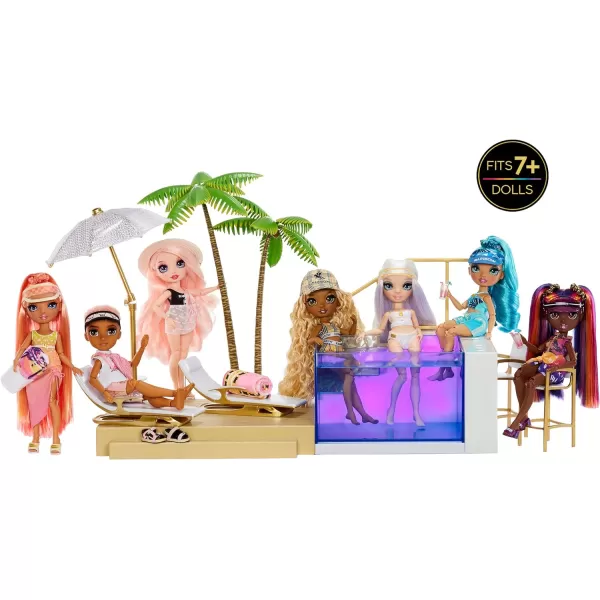 Rainbow High Color Change Pool &amp; Beach Playset : 7-in-1 Light-Up-Multicolor Changing Pool, Adjustable Umbrella, and Pool Accessories. Fits 7 Fashion Dolls, Toy Gift for Kids Ages 6 7 8+ to 12 578475