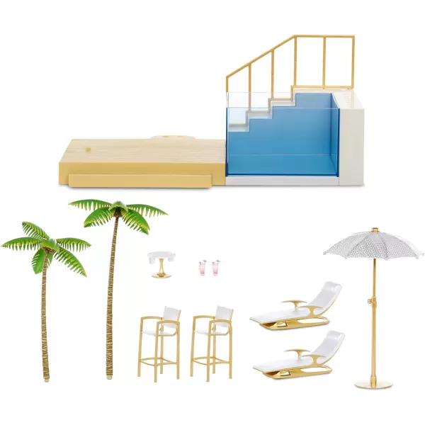 Rainbow High Color Change Pool &amp; Beach Playset : 7-in-1 Light-Up-Multicolor Changing Pool, Adjustable Umbrella, and Pool Accessories. Fits 7 Fashion Dolls, Toy Gift for Kids Ages 6 7 8+ to 12 578475
