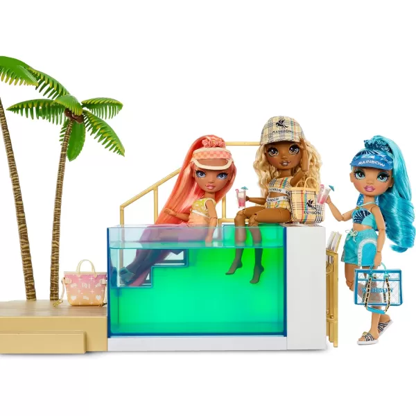 Rainbow High Color Change Pool &amp; Beach Playset : 7-in-1 Light-Up-Multicolor Changing Pool, Adjustable Umbrella, and Pool Accessories. Fits 7 Fashion Dolls, Toy Gift for Kids Ages 6 7 8+ to 12 578475