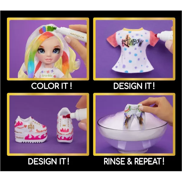 Rainbow High Color &amp; Create Fashion DIY Doll with Washable Rainbow Markers, Blue Eyes, Straight Hair, Bonus Top &amp; Shoes. Color, Create, Play, Rinse and Repeat. Creative 4-12+