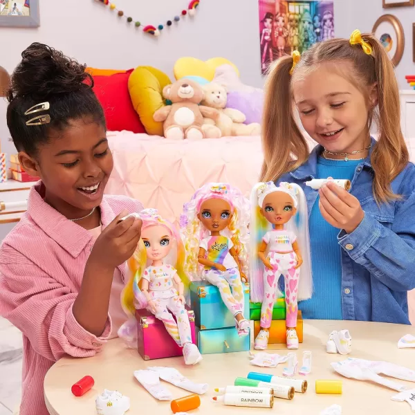 Rainbow High Color &amp; Create Fashion DIY Doll with Washable Rainbow Markers, Blue Eyes, Straight Hair, Bonus Top &amp; Shoes. Color, Create, Play, Rinse and Repeat. Creative 4-12+