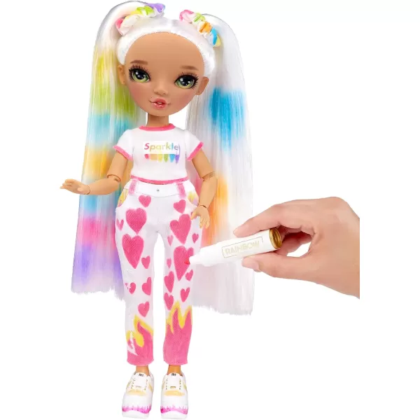 Rainbow High Color &amp; Create Fashion DIY Doll with Washable Rainbow Markers, Green Eyes, Straight Hair in 2 Pig Tails, Bonus Top &amp; Shoes. Color, Create, Play, Rinse and Repeat. Creative 4-12+