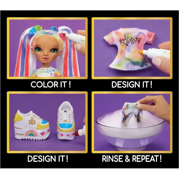 Rainbow High Color &amp; Create Fashion DIY Doll with Washable Rainbow Markers, Green Eyes, Straight Hair in 2 Pig Tails, Bonus Top &amp; Shoes. Color, Create, Play, Rinse and Repeat. Creative 4-12+