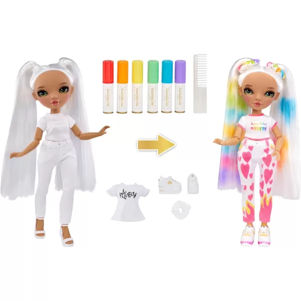 Rainbow High Color &amp; Create Fashion DIY Doll with Washable Rainbow Markers, Green Eyes, Straight Hair in 2 Pig Tails, Bonus Top &amp; Shoes. Color, Create, Play, Rinse and Repeat. Creative 4-12+