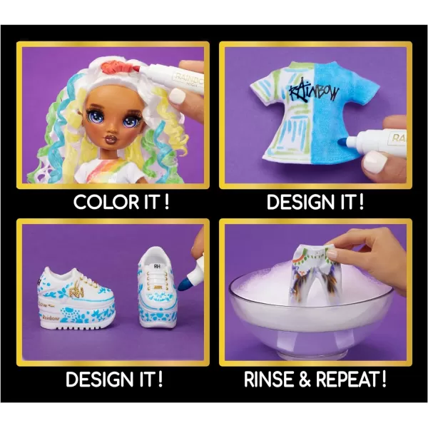 Rainbow High Color &amp; Create Fashion DIY Doll with Washable Rainbow Markers, Purple Eyes, Curly Hair, Bonus Top &amp; Shoes. Color, Create, Play, Rinse and Repeat. Creative 4-12+