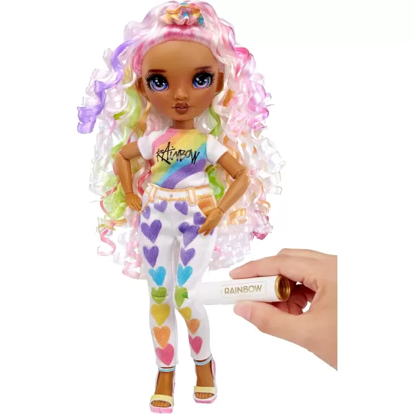 Rainbow High Color &amp; Create Fashion DIY Doll with Washable Rainbow Markers, Purple Eyes, Curly Hair, Bonus Top &amp; Shoes. Color, Create, Play, Rinse and Repeat. Creative 4-12+