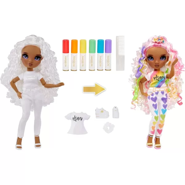 Rainbow High Color &amp; Create Fashion DIY Doll with Washable Rainbow Markers, Purple Eyes, Curly Hair, Bonus Top &amp; Shoes. Color, Create, Play, Rinse and Repeat. Creative 4-12+