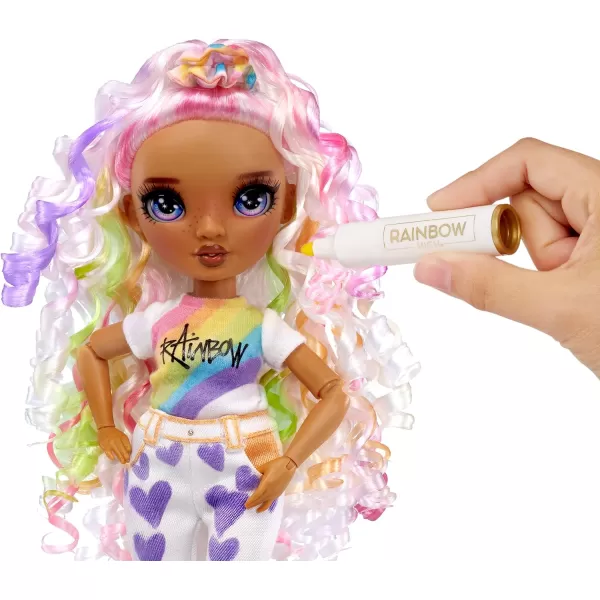 Rainbow High Color &amp; Create Fashion DIY Doll with Washable Rainbow Markers, Purple Eyes, Curly Hair, Bonus Top &amp; Shoes. Color, Create, Play, Rinse and Repeat. Creative 4-12+