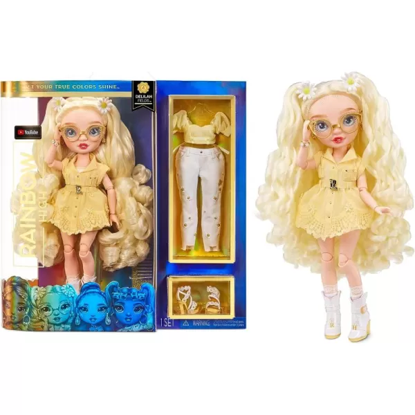 Rainbow High Delilah Fields- Buttercup Yellow Fashion Doll with Albinism &amp; Glasses. 2 Designer Outfits to Mix &amp; Match with Accessories, Great Gift for Kids 6-12 Years Old, Multicolor, 578307