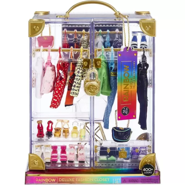Rainbow High Deluxe Fashion Closet for 400+ Looks. Portable Clear Acrylic Playset Features 31+ Designer Doll Clothing &amp; Accessories, Gift for Kids &amp; Collectors, Toys for Kids Ages 6 7 8+ to 12 Years