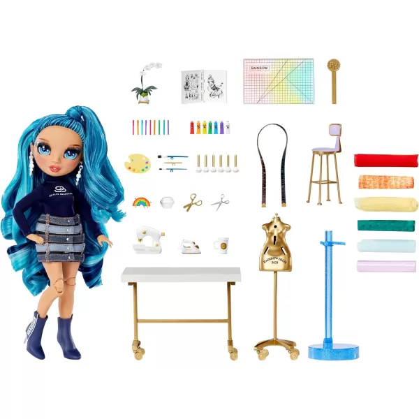 Rainbow High Dream &amp; Design Fashion Studio Playset. Fashion Designer Playset with Exclusive Blue Skyler Doll. Plus Easy No Sew Fashion Kit. Gift for Kids 4-12 &amp; Collectors