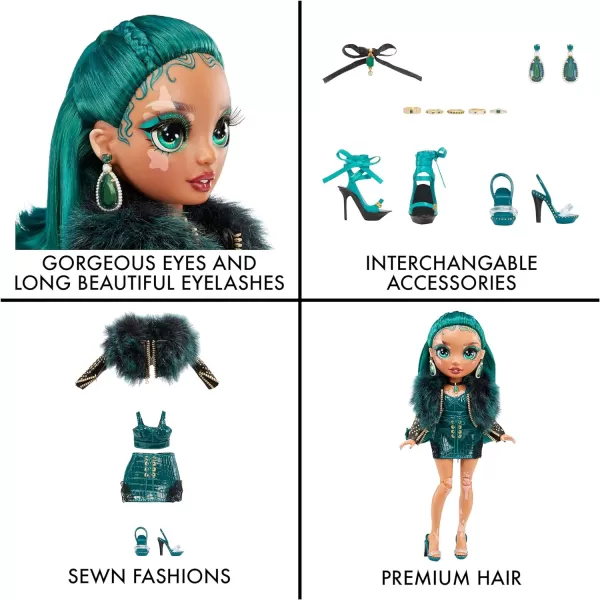 Rainbow High Jewel Richie- Emerald Green Fashion Doll with Vitiligo. 2 Designer Outfits to Mix &amp; Match with Accessories, Great Gift for Kids 6-12 Years Old and Collectors