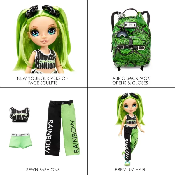 Rainbow High Jr High Jade Hunter - 9-inch Green Fashion Doll with Doll Accessories- Open and Closes Backpack, Great Gift for Kids 6-12 Years Old and Collectors