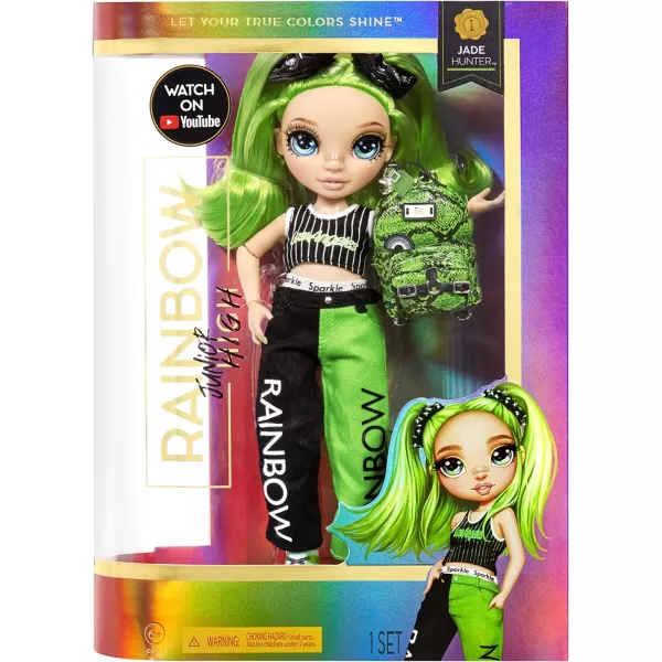 Rainbow High Jr High Jade Hunter - 9-inch Green Fashion Doll with Doll Accessories- Open and Closes Backpack, Great Gift for Kids 6-12 Years Old and Collectors