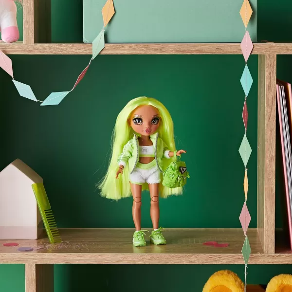 Rainbow High Jr High Series 2 Karma Nichols- 9" NEON Green Posable Fashion Doll with Designer Accessories and Open/Close Backpack. Great Toy Gift for Kids Ages 6-12 Years Old &amp; Collectors