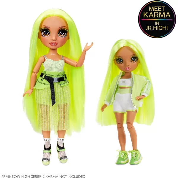 Rainbow High Jr High Series 2 Karma Nichols- 9" NEON Green Posable Fashion Doll with Designer Accessories and Open/Close Backpack. Great Toy Gift for Kids Ages 6-12 Years Old &amp; Collectors