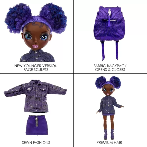 Rainbow High Jr High Series 2 Krystal Bailey- 9" Purple Posable Fashion Doll with Designer Accessories and Open/Close Backpack. Great Toy Gift for Kids Ages 6-12 Years Old &amp; Collectors