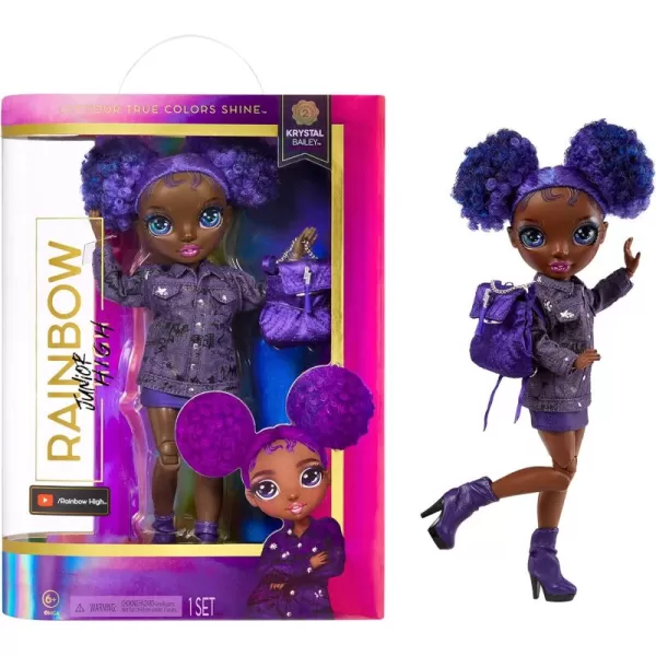 Rainbow High Jr High Series 2 Krystal Bailey- 9" Purple Posable Fashion Doll with Designer Accessories and Open/Close Backpack. Great Toy Gift for Kids Ages 6-12 Years Old &amp; Collectors