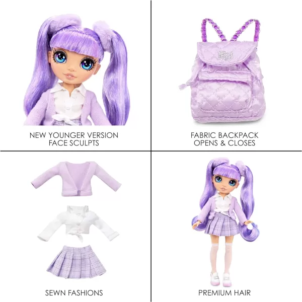 Rainbow High Jr High Violet Willow - 9-inch Purple Fashion Doll with Doll Accessories- Open and Closes Backpack, Great Gift for Kids 6-12 Years Old and Collectors