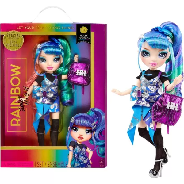 Rainbow High Junior High Special Edition Holly De’Vious - 9" Blue and Green Posable Fashion Doll with Accessories and Open/Close Soft Backpack. Great Toy Gift for Kids Ages 4-12
