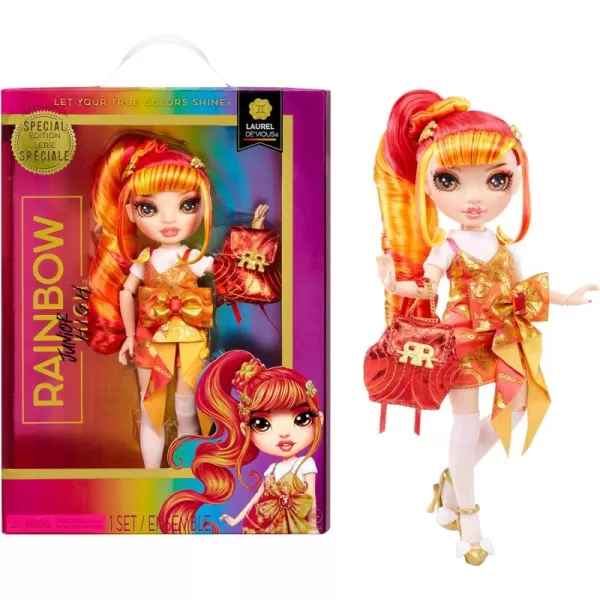 Rainbow High Junior High Special Edition Laurel De’Vious - 9" Red and Orange Posable Fashion Doll with Accessories and Open/Close Soft Backpack. Great Toy Gift for Kids Ages 4-12