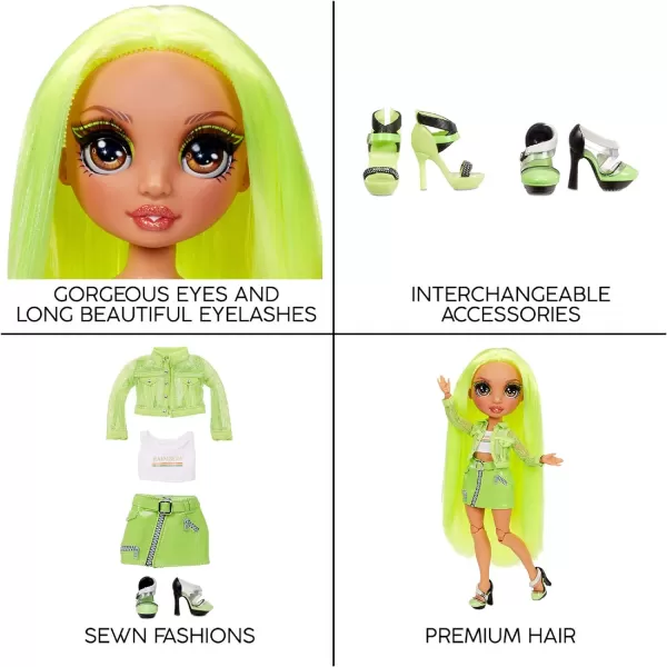 Rainbow High Karma Nichols – Neon Green Fashion Doll with 2 Doll Outfits to Mix &amp; Match and Doll Accessories, Great Gift for Kids 6-12 Years Old)
