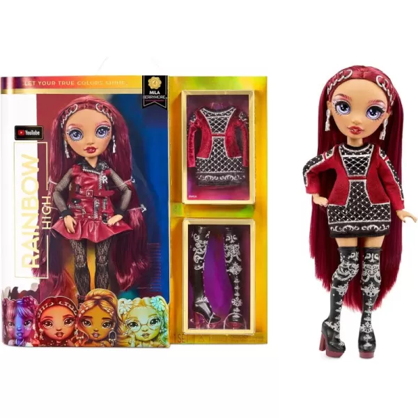 Rainbow High Mila Berrymore- Burgundy Red Fashion Doll. 2 Designer Outfits to Mix &amp; Match with Accessories, Great Gift for Kids 6-12 Years Old and Collectors-Multicolor