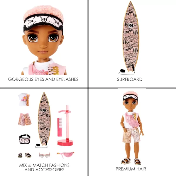 Rainbow High Pacific Coast Finn Rosado- Rose Gold Boy Fashion Doll with Pool Accessories playset, and Surfboard. Great Gift for Kids 6-12 Years Old