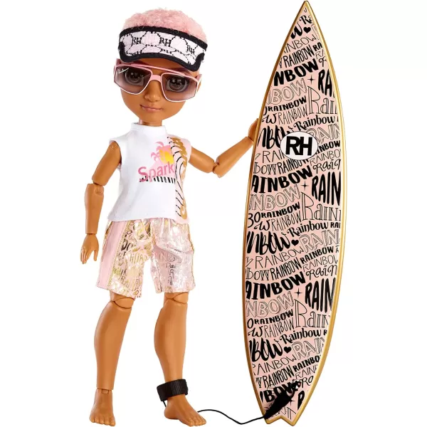 Rainbow High Pacific Coast Finn Rosado- Rose Gold Boy Fashion Doll with Pool Accessories playset, and Surfboard. Great Gift for Kids 6-12 Years Old
