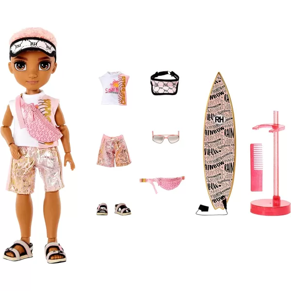 Rainbow High Pacific Coast Finn Rosado- Rose Gold Boy Fashion Doll with Pool Accessories playset, and Surfboard. Great Gift for Kids 6-12 Years Old