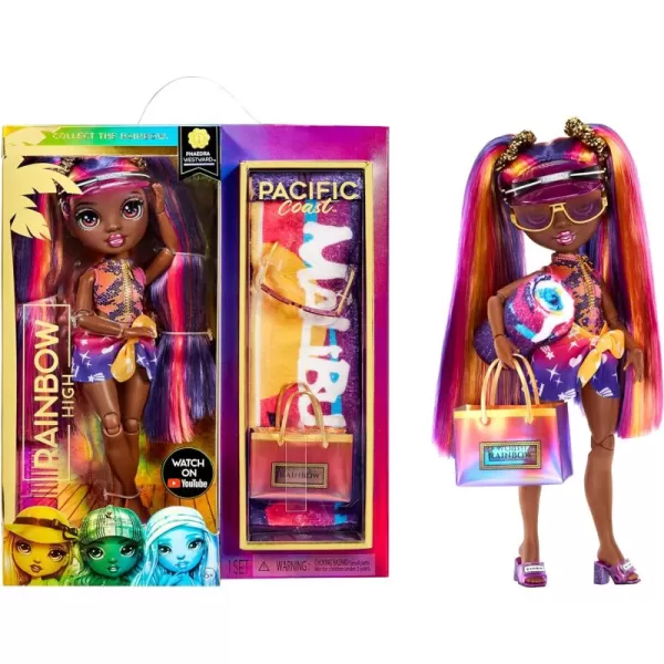 Rainbow High Pacific Coast Phaedra Westward- Sunset  Fashion Doll with 2 Designer Outfits, Pool Accessories Playset, Interchangeable Legs Fashion Doll with 2 Designer Outfits, Pool Accessories Playset, Interchangeable Legs)