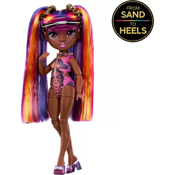 Rainbow High Pacific Coast Phaedra Westward- Sunset  Fashion Doll with 2 Designer Outfits, Pool Accessories Playset, Interchangeable Legs Fashion Doll with 2 Designer Outfits, Pool Accessories Playset, Interchangeable Legs)